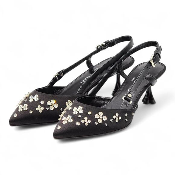 Louis Vuitton Blossom Slingback Heels Satin Crystals Black EU 36 US 5.5 - NWB - Picture 2 of 8